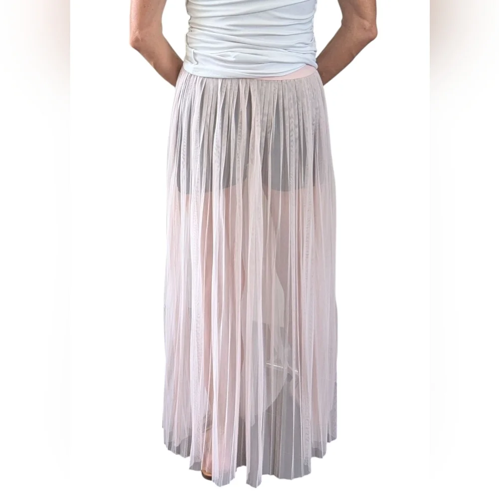 H&M Coachella Pink Sheer Mesh Maxi Skirt Balletcore Coquette Size 4